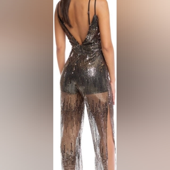 LUXXEL Riri Sequin Jumpsuit silver black mesh sparkly ✨ - Picture 8 of 11